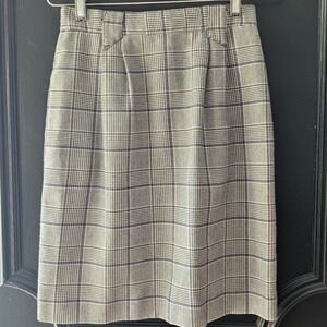 Vtg  90's Grey Blue Glen Plaid Pencil Skirt High Waist Size 8 Office Pockets